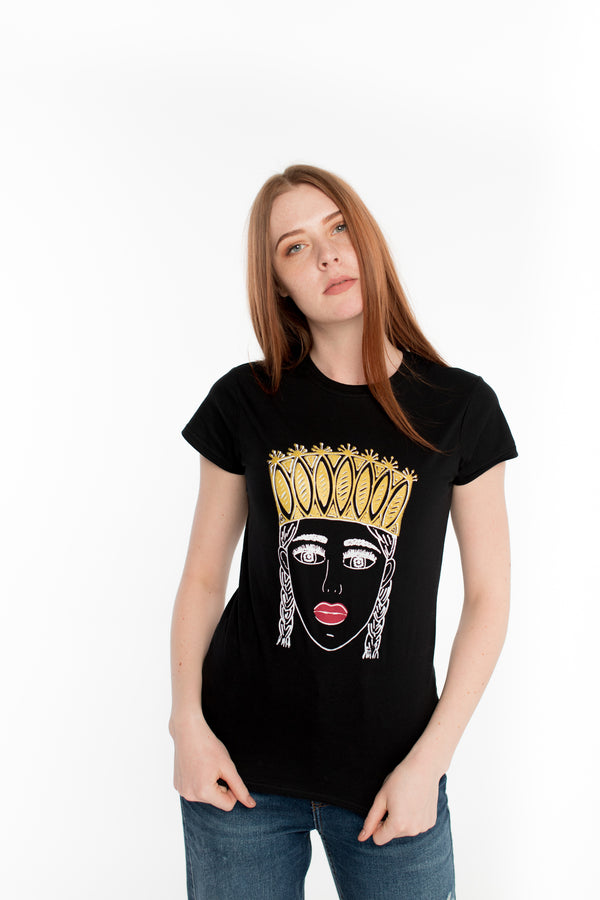 THE GIRL WITH CROWN T-SHIRT BLACK & GOLD
