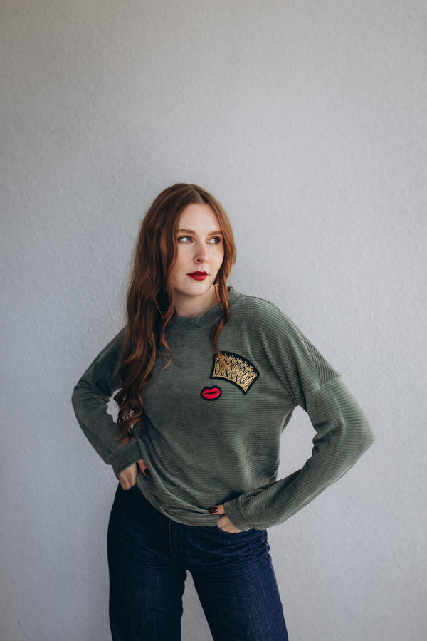 Velvet Sweatshirt Crown & Lips