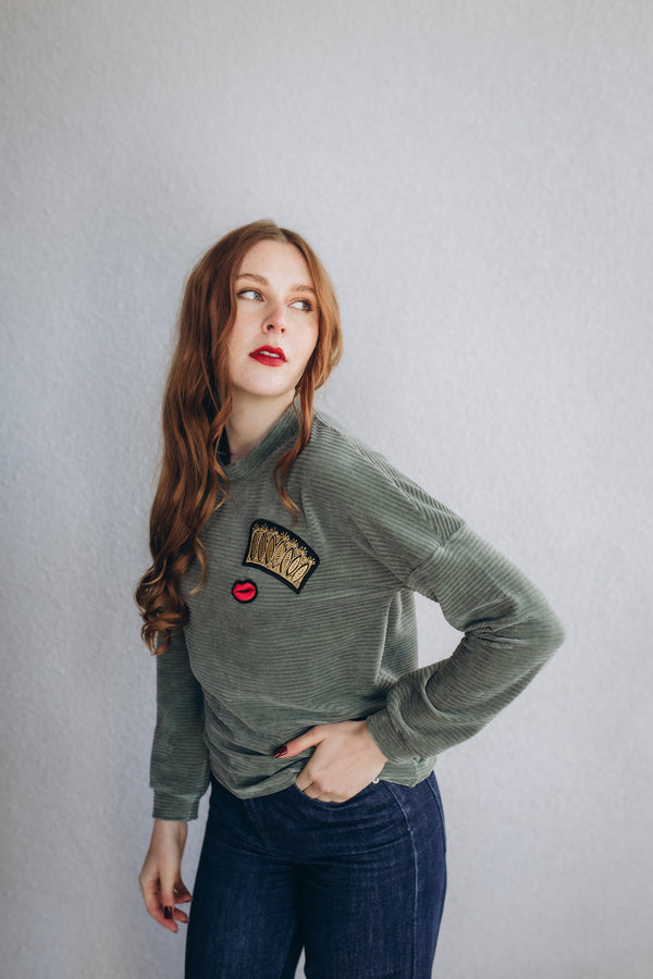 Velvet Sweatshirt Crown & Lips