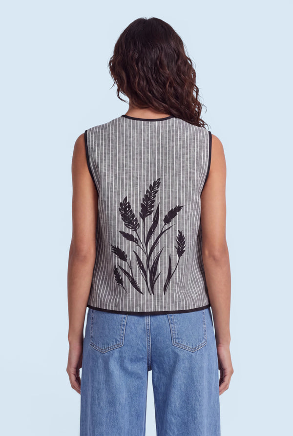 Striped Linen Vest with Pockets