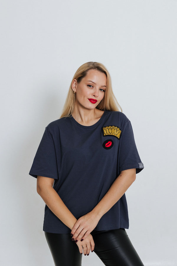 CROWN AND RED LIPS embroidered T-shirt