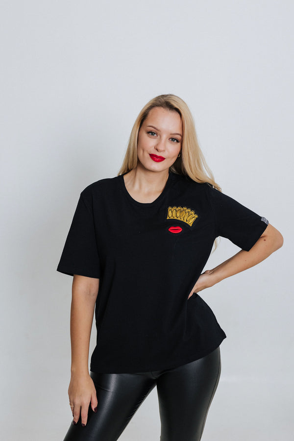 CROWN AND RED LIPS embroidered T-shirt