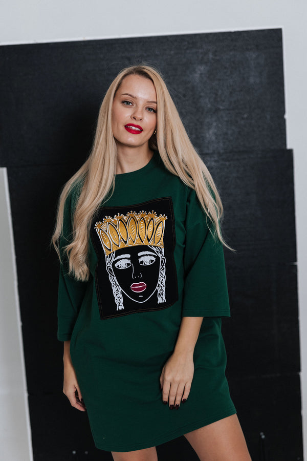 OVERSIZED SWEATSHIRT DRESS GREEN PAITING