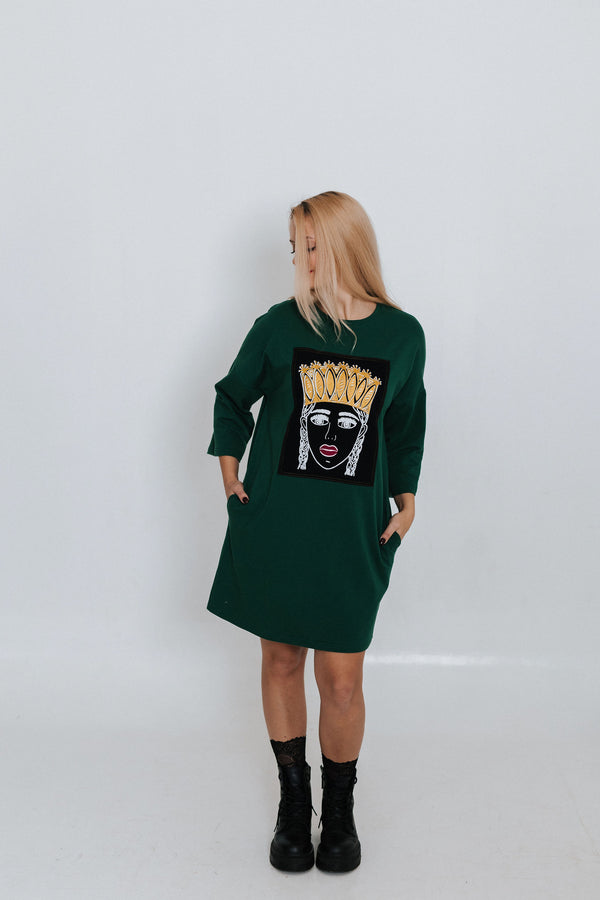 OVERSIZED SWEATSHIRT DRESS GREEN PAITING