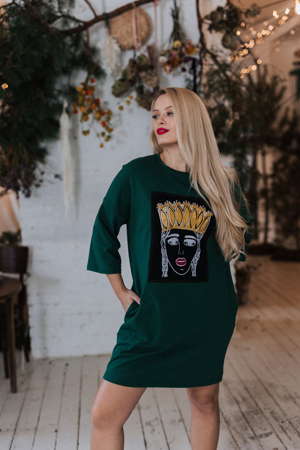 OVERSIZED SWEATSHIRT DRESS GREEN PAITING