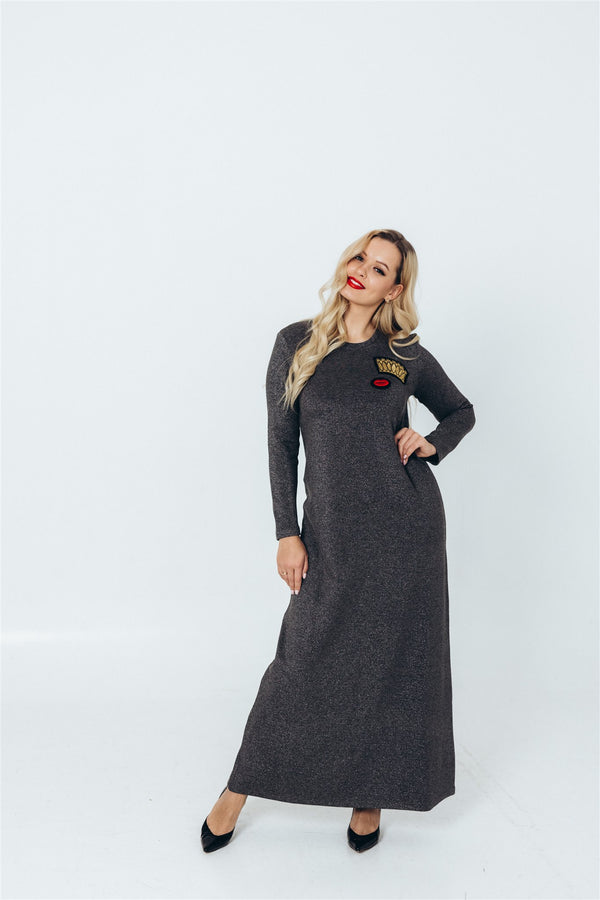 long dress CROWN AND RED LIPS shiny