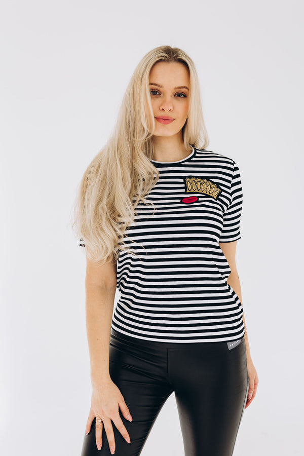 CROWN AND RED LIPS striped T-shirt