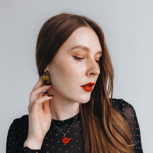 Earrings Golden Crown & Red Lips