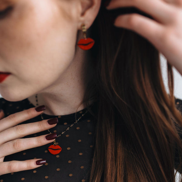 Earrings Golden Crown & Red Lips