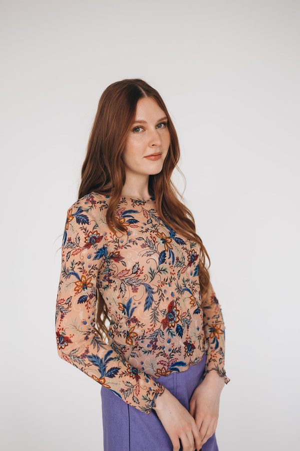 Tulle Mesh Top Nude Flowers