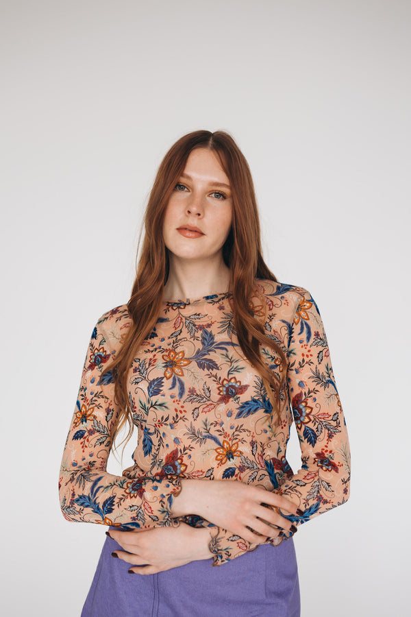 Tulle Mesh Top Nude Flowers
