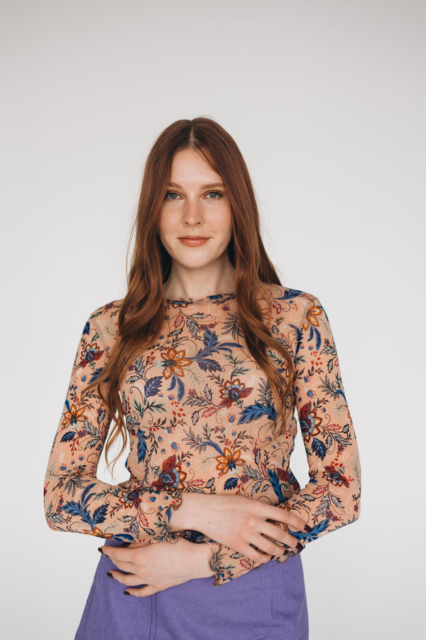 Tulle Mesh Top Nude Flowers