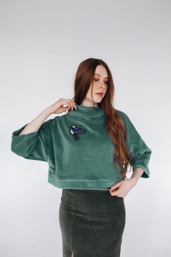 Velur Sweatshirt Little Swallow Crop