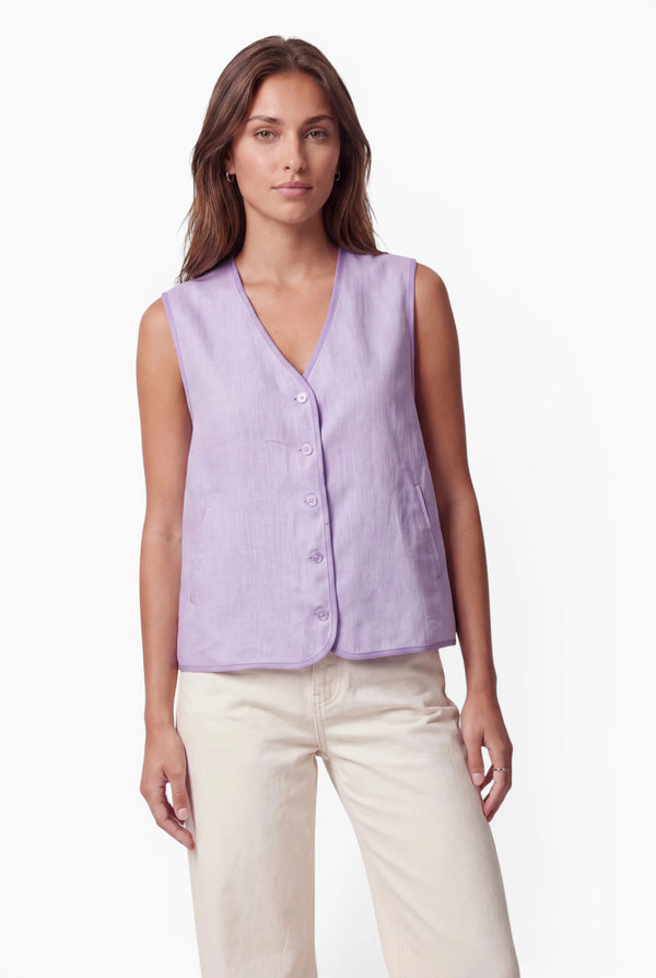 Women's Linen Vest with Hand-Printed Back Design