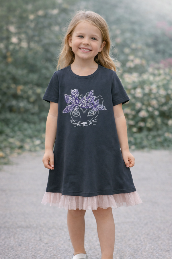 Girls Dress Floral Cat