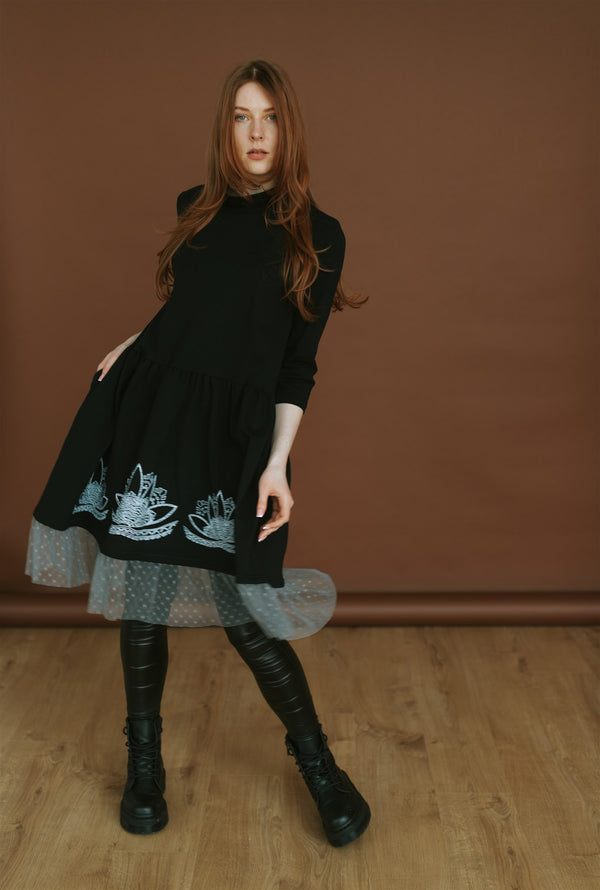 LOTUS gathered waist dress, 3/4 sleeves