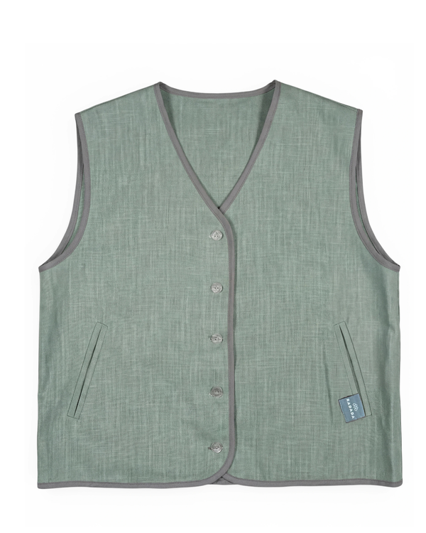Women's Linen Vest with Hand-Printed Back Design