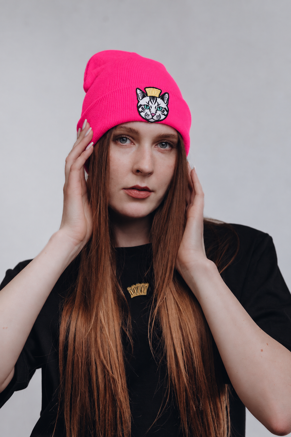 CAT LOVER beanie Neon Pink
