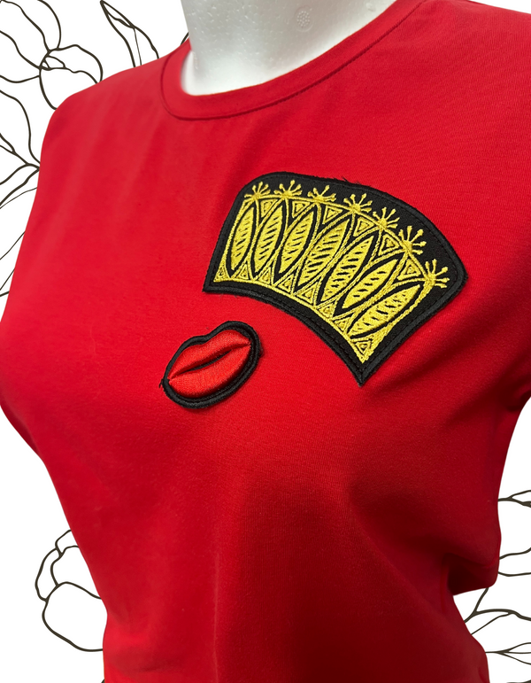 CROWN AND RED LIPS embroidered T-shirt RED
