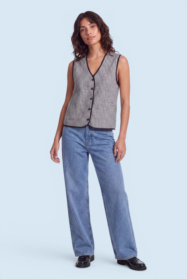 Striped Linen Vest with Pockets