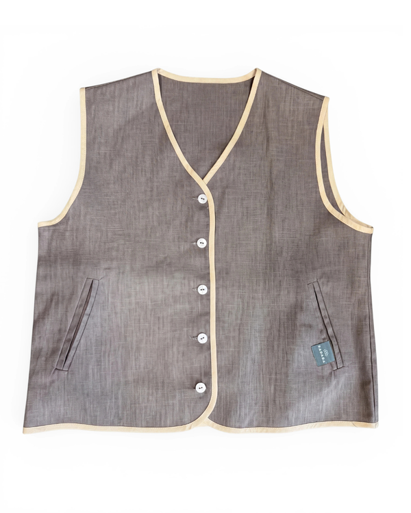 Women's Linen Vest with Hand-Printed Back Design