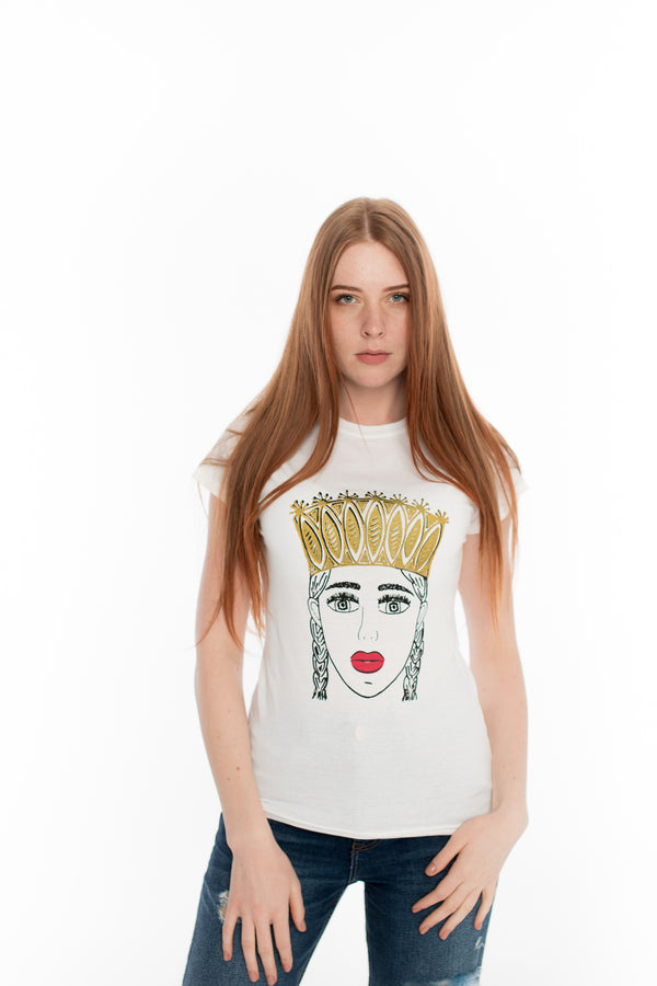 THE GIRL WITH THE CROWN GOLD WOMEN'S COTTON T-SHIRT