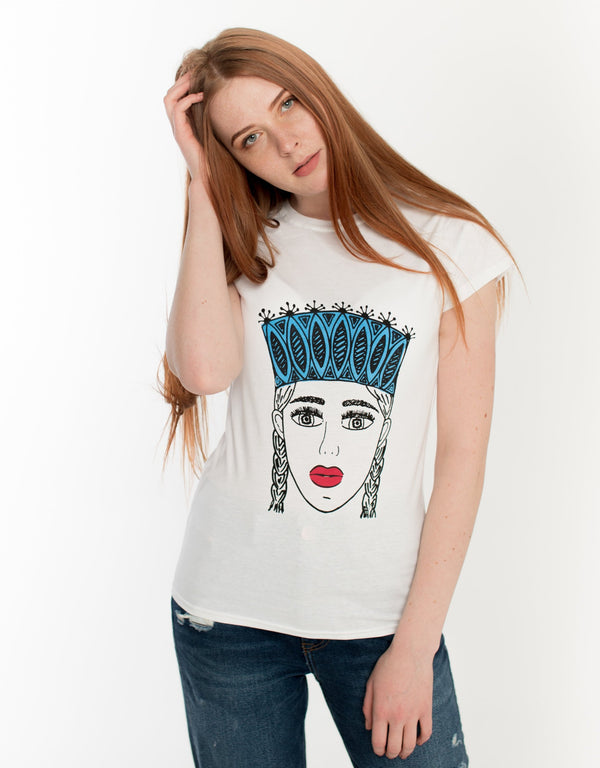 THE GIRL WITH THE BLUE CROWN WOMEN'S COTTON T-SHIRT