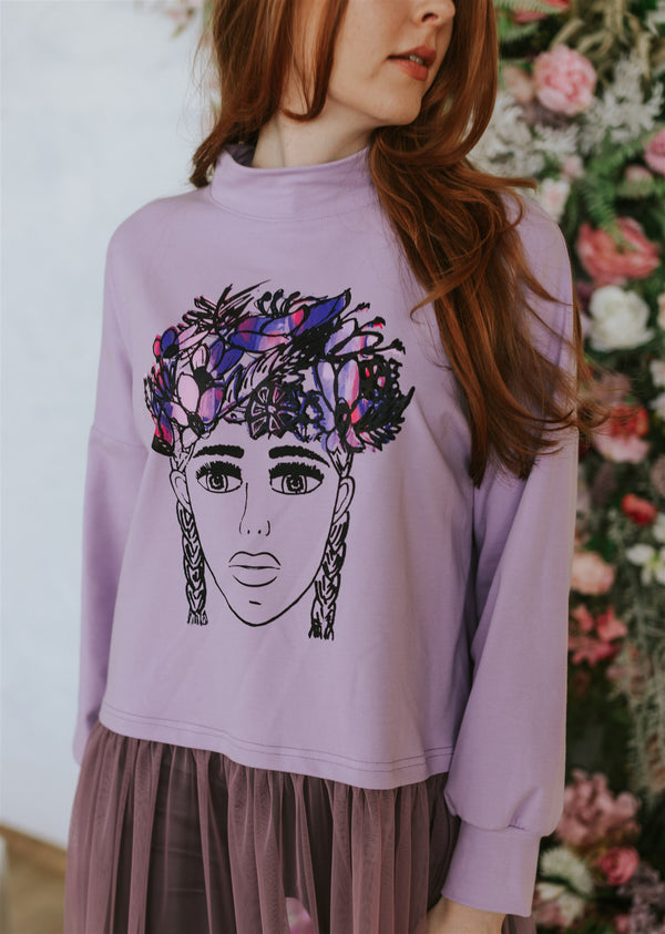 SWEATER WITH TULLE. LAVANDER FLOWER