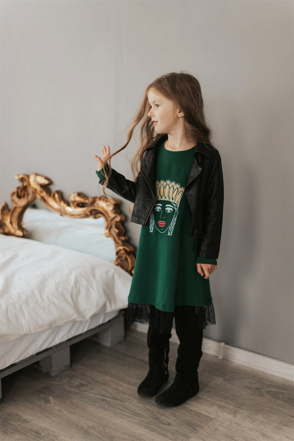 LITTLE GIRL WITH THE CROWN LONG SLEEVE DRESS